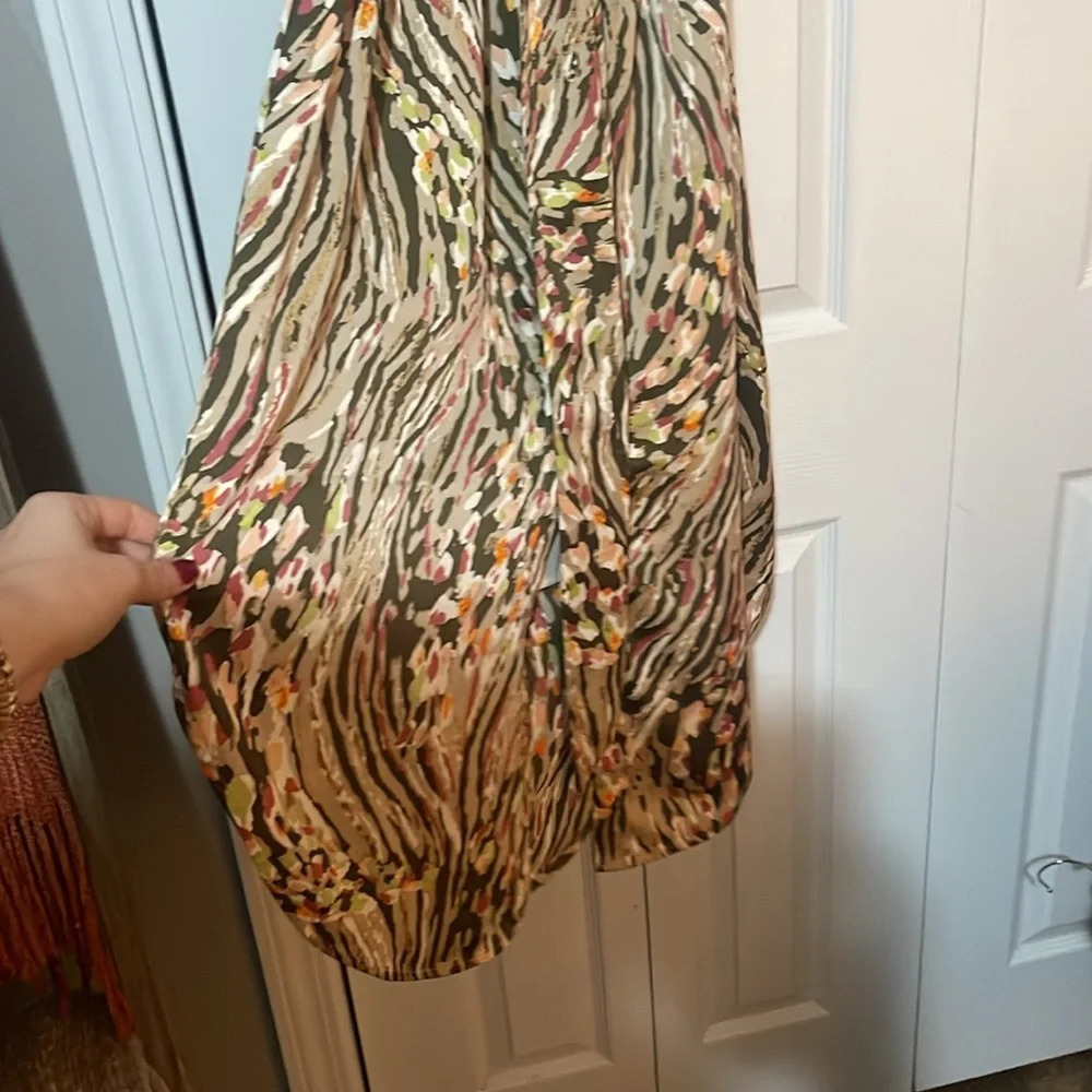 Chico's Maxi Shirt Dress Utility Satin Animal Print Silky - Picture 8 of 10